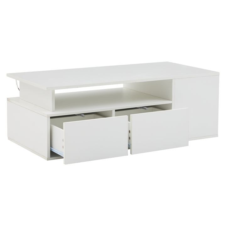 White high-gloss coffee table with LED lighting & 2 drawers SEEDCOAT