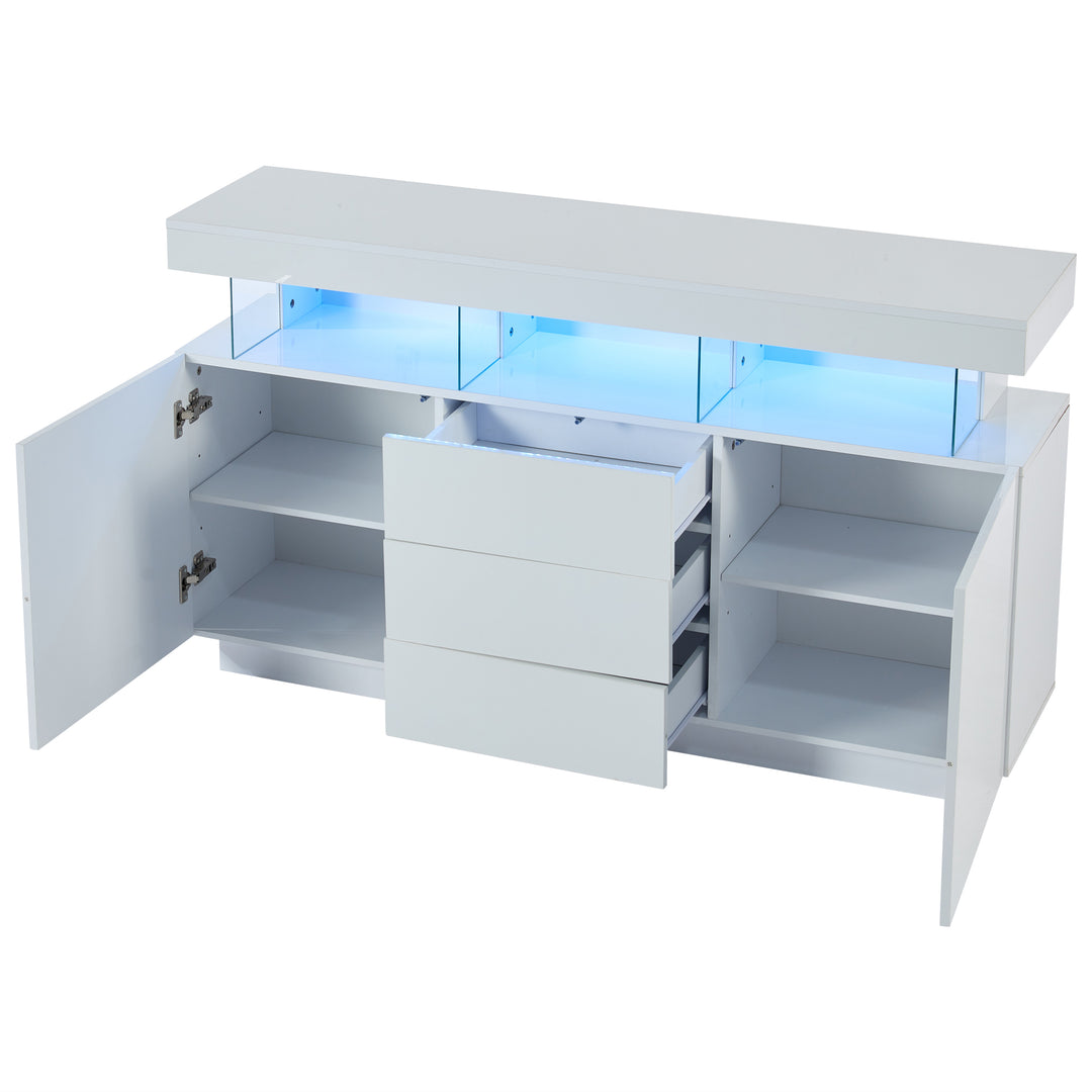 Modern White Sideboard 2 Doors 3 Drawers with LED Lights 140cm WOODMIRROR