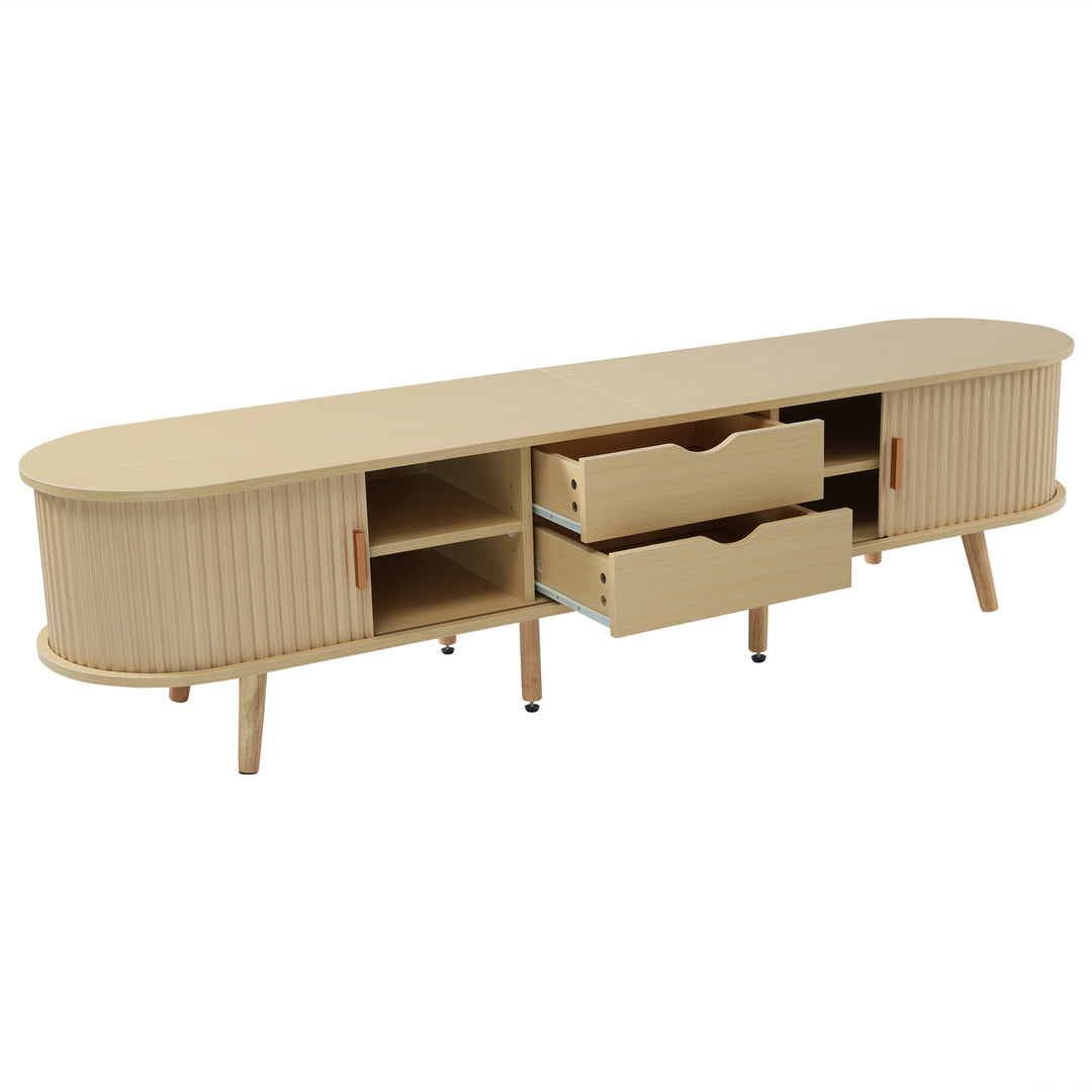 Oak-Effect TV Stand with 2 Drawers &amp; Sliding Doors 170 cm URBANWOOLSTYLE
