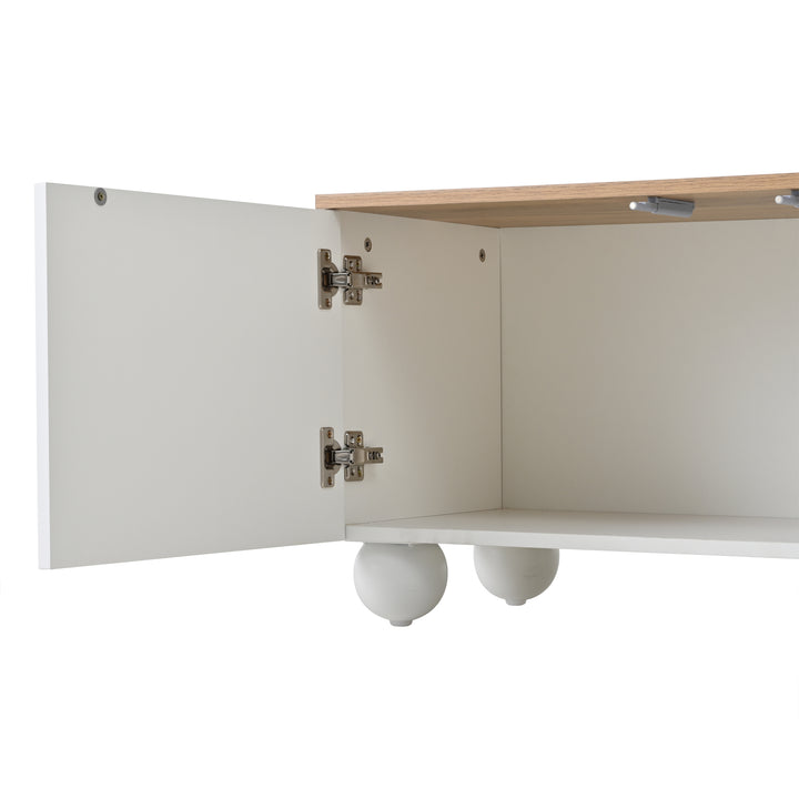 Modern Style White and Oak TV Stand with 4 Doors & Push-Open Storage 180cm WICKERSOFA