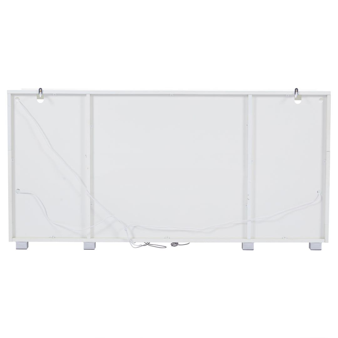 White high gloss sideboard cabinet with LED lights and glass shelves 140x40x70cm QUADSCREEN