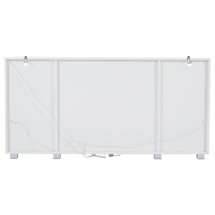 White high gloss sideboard cabinet with LED lights and glass shelves 140x40x70cm QUADSCREEN