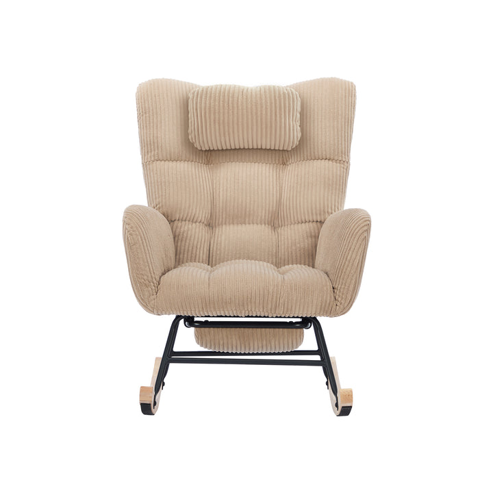 Beige corduroy rocking chair with adjustable footrest OBSIDIANCORE