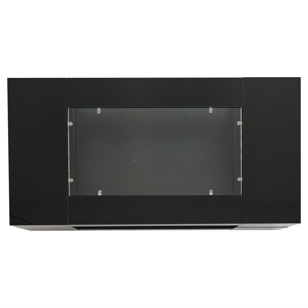 Black hollow LED coffee table with open storage and glass top 100×50×35cm SEAHORSETAIL