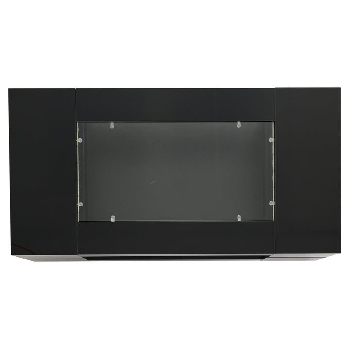 Black hollow LED coffee table with open storage and glass top 100×50×35cm SEAHORSETAIL