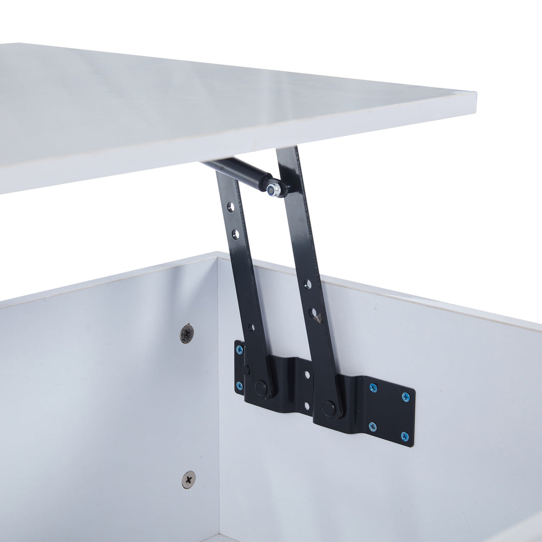 White high gloss lift-up LED coffee table with hidden storage and glass top 100×50×33cm BORAXFLAKE