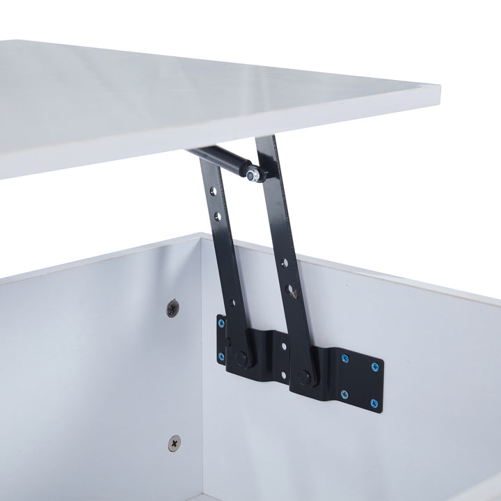 White high gloss lift-up LED coffee table with hidden storage and glass top 100×50×33cm BORAXFLAKE