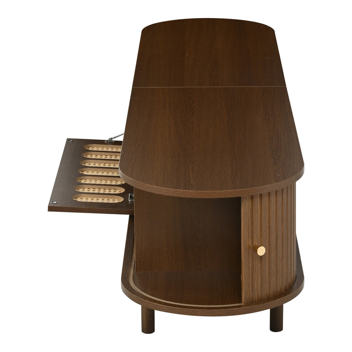 Retro Walnut TV Stand with Rattan-Look and Roll-Up Doors 180 cm VANITYPLACE