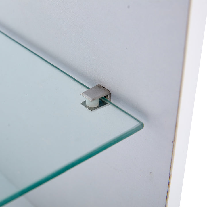 White rectangular wood LED coffee table with open glass shelf and 1-door IDEOGRAM