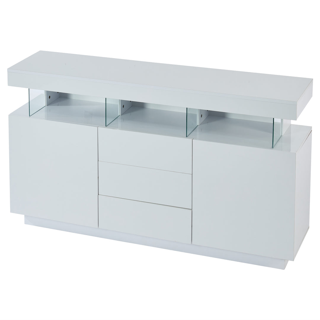 Modern White Sideboard 2 Doors 3 Drawers with LED Lights 140cm WOODMIRROR