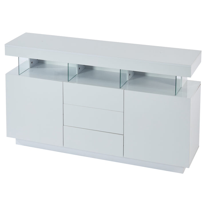 Modern White Sideboard 2 Doors 3 Drawers with LED Lights 140cm WOODMIRROR
