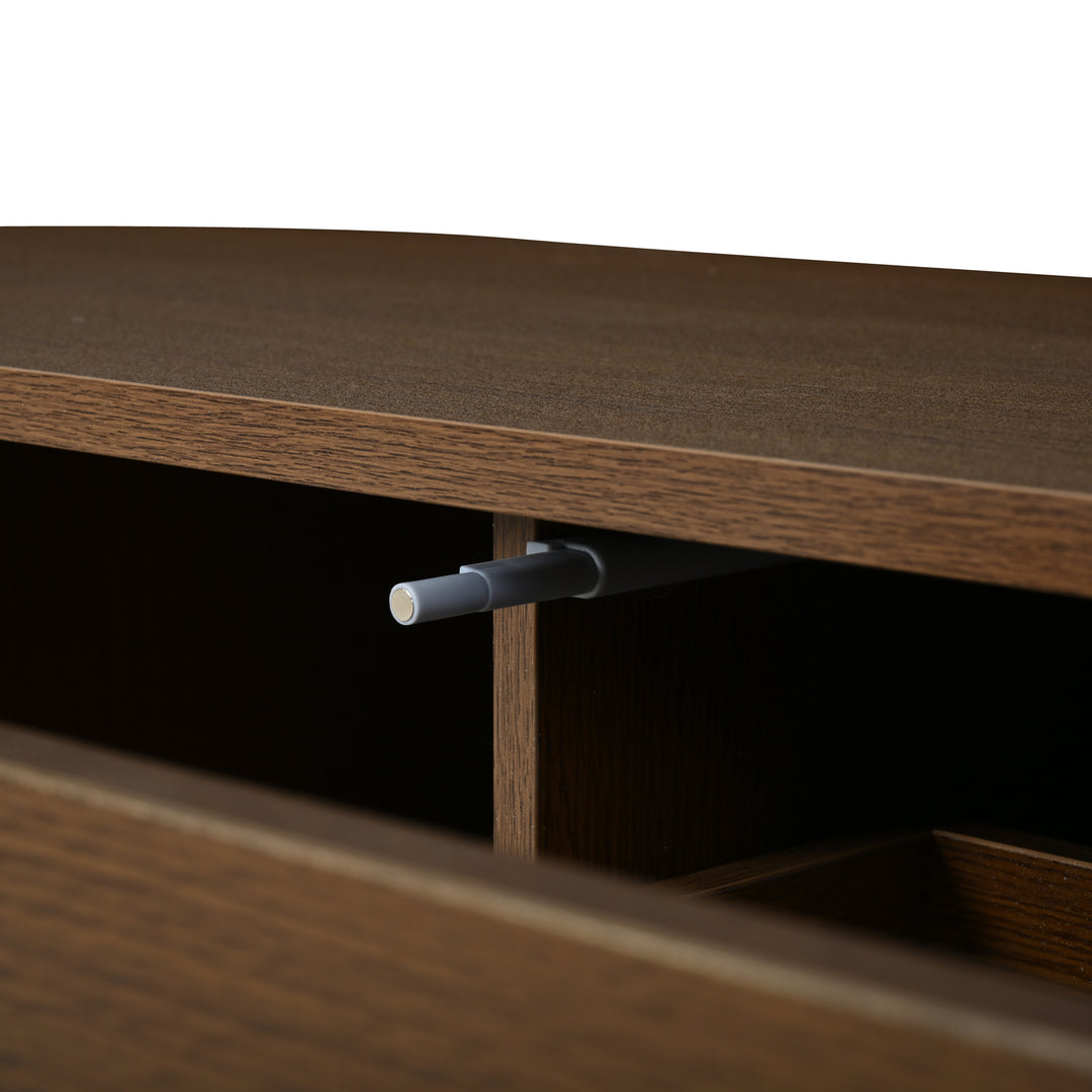 Walnut Oval TV Stand with 2 Drawers and 2 Tambour Doors with Rattan 180cm VANITYPLUS