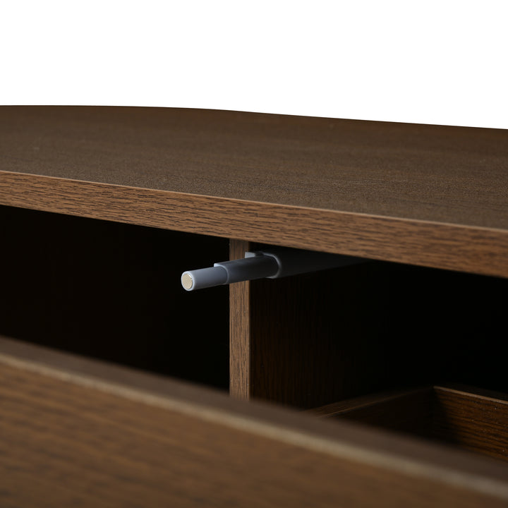 Walnut Oval TV Stand with 2 Drawers and 2 Tambour Doors with Rattan 180cm VANITYPLUS