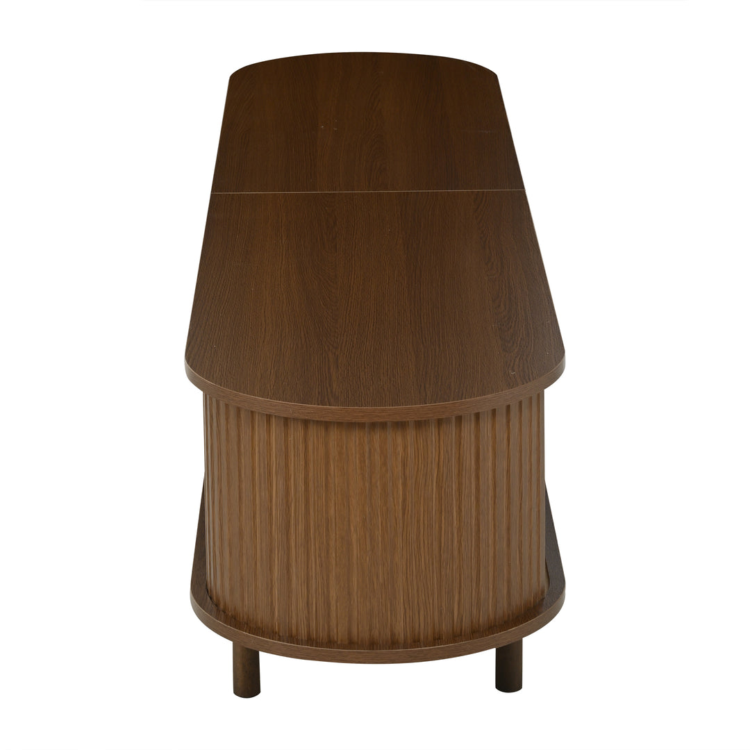 Retro Walnut TV Stand with Rattan-Look and Roll-Up Doors 180 cm VANITYPLACE