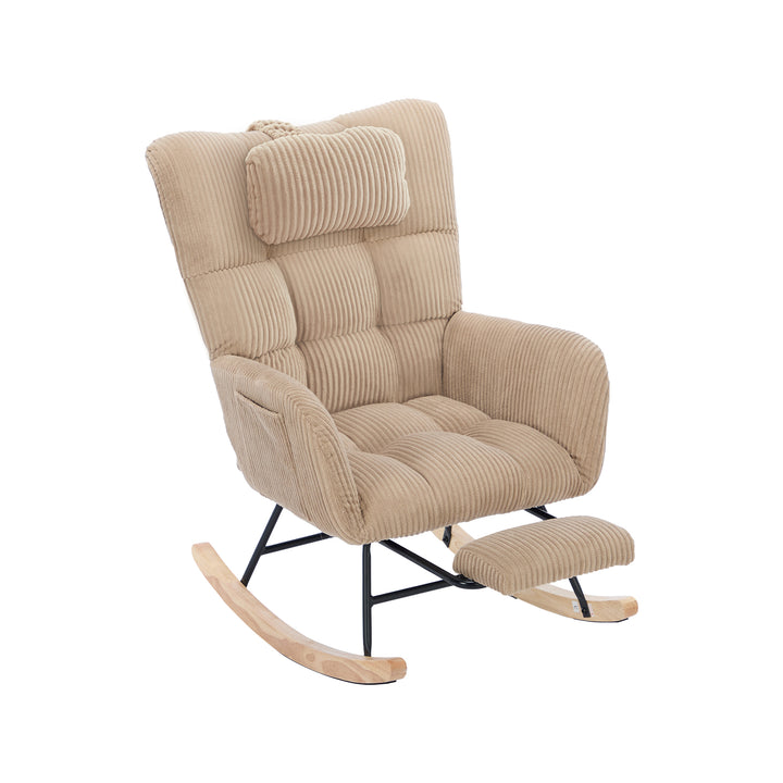 Beige corduroy rocking chair with adjustable footrest OBSIDIANCORE