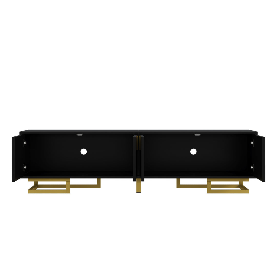 Modern TV stand with textured doors and golden accents SINGULARITYHUB