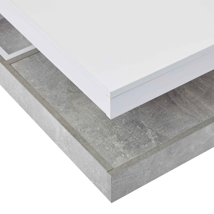Rotating 360° white high-gloss coffee table marble-patterned, double-layer storage FLARENEXUSA