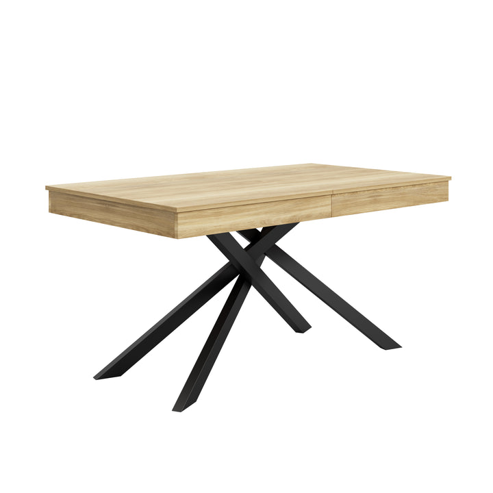 Extendable dining table 140–180cm MDF oak rectangular metal black legs ELEMENTALISE