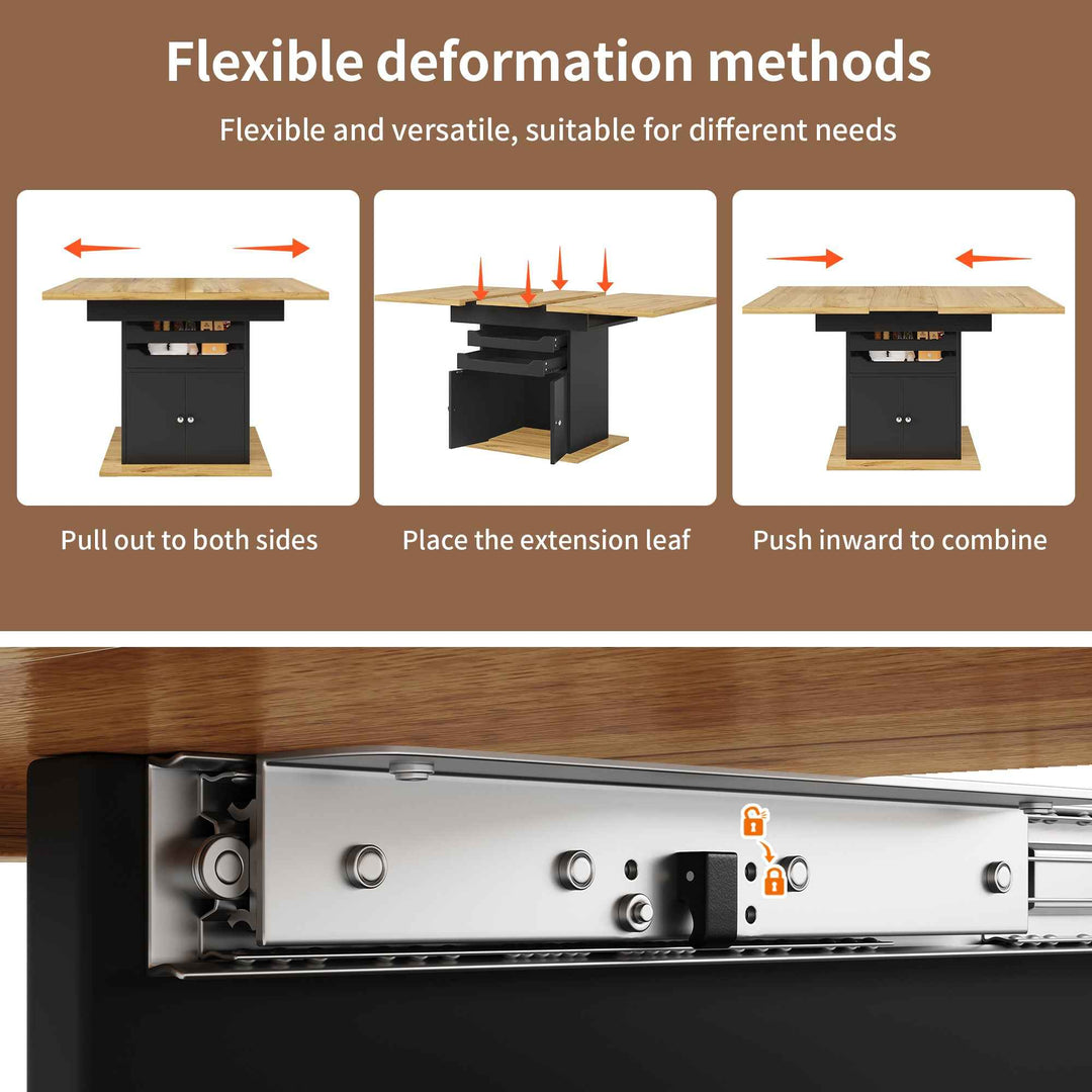 Extendable wooden dining table for 4-6 foldable with drawers and cabinet INFINITENEXX
