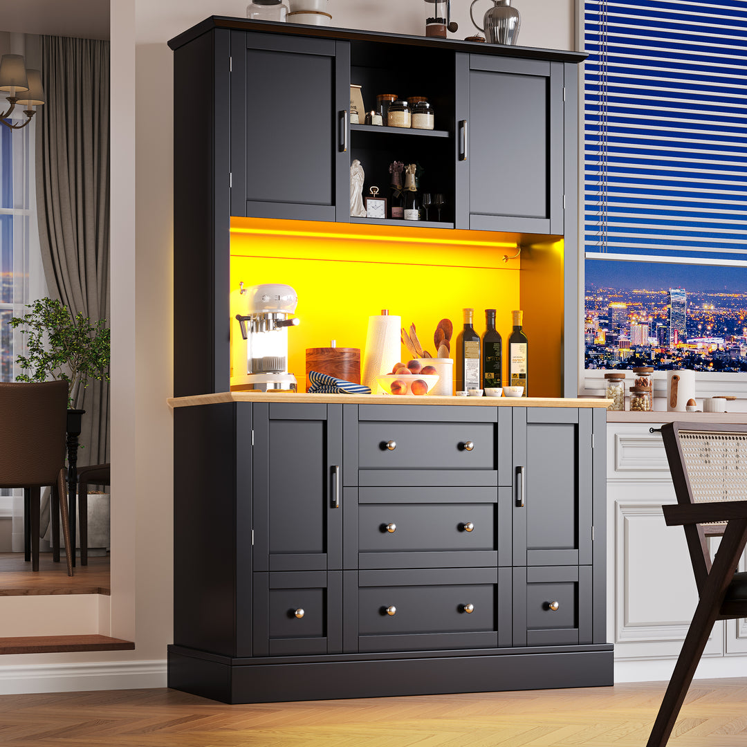 Black kitchen cabinet hutch with music-sync LED lighting HALITECUBE