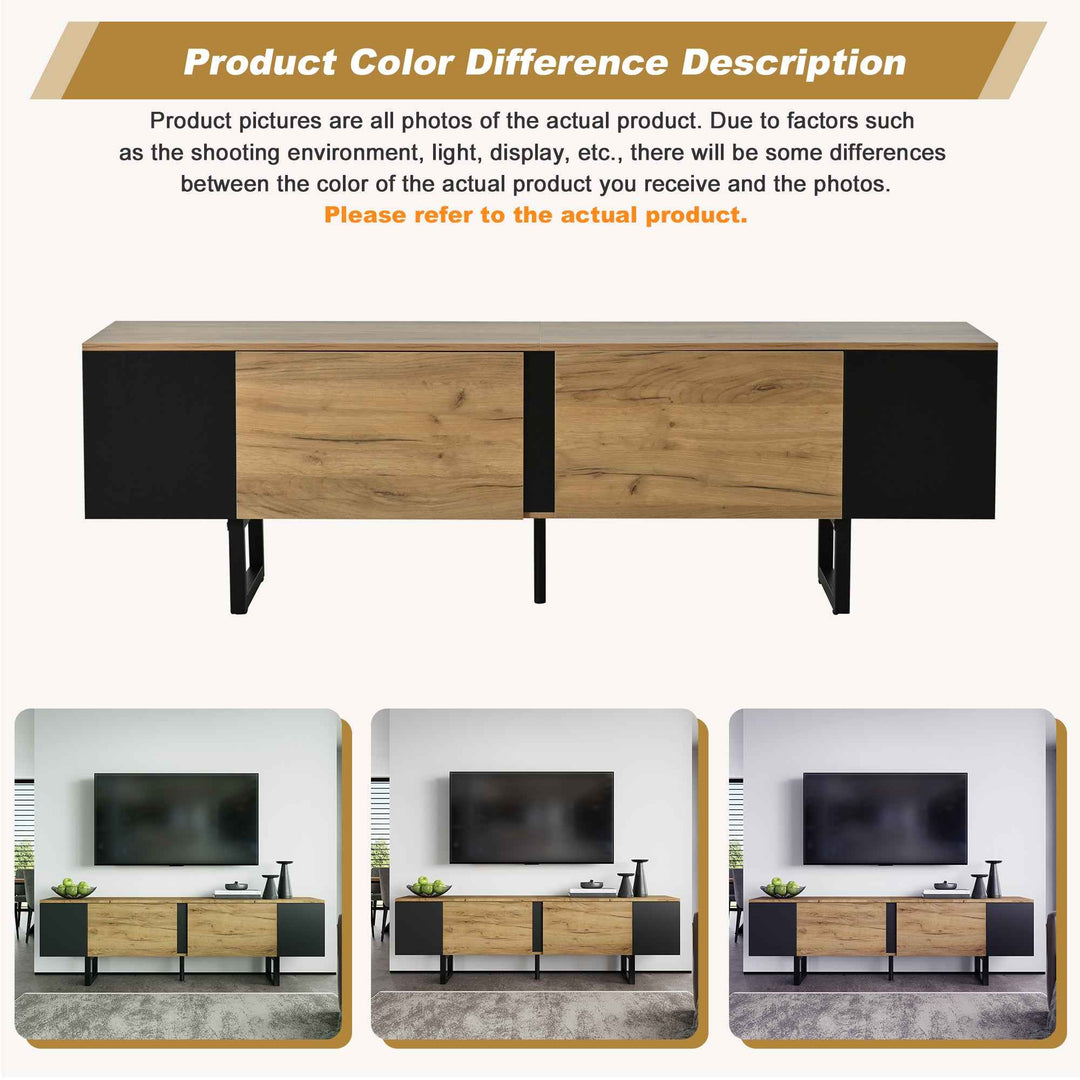 Natural wood & black TV stand up to 2 doors & 2 side cabinets INFINITEMERI
