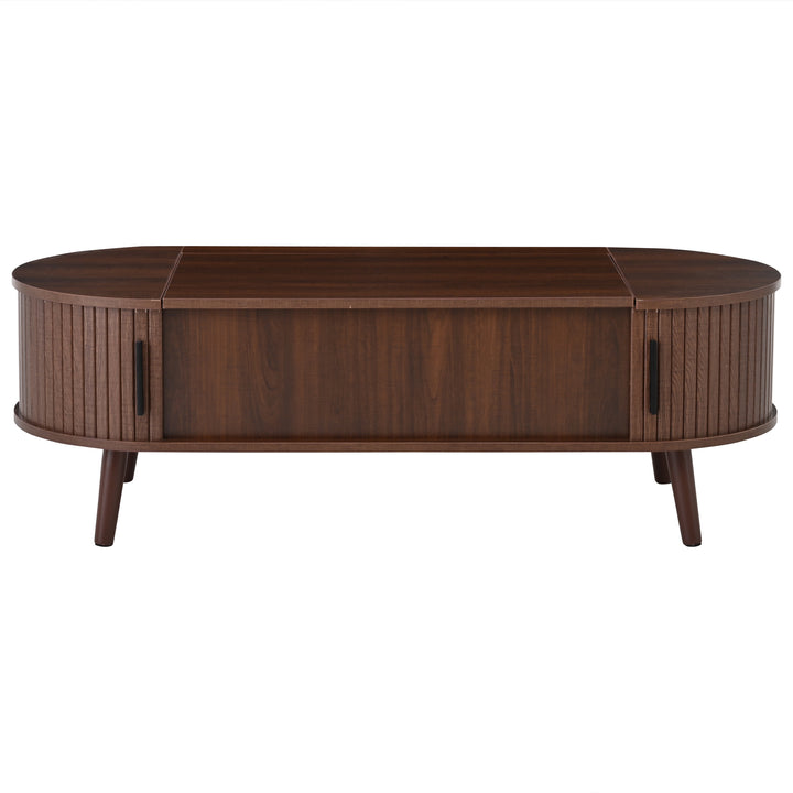 Lift Top Dark Wood Oval Coffee Table with Hidden Storage 120x50cm VASEEDGE