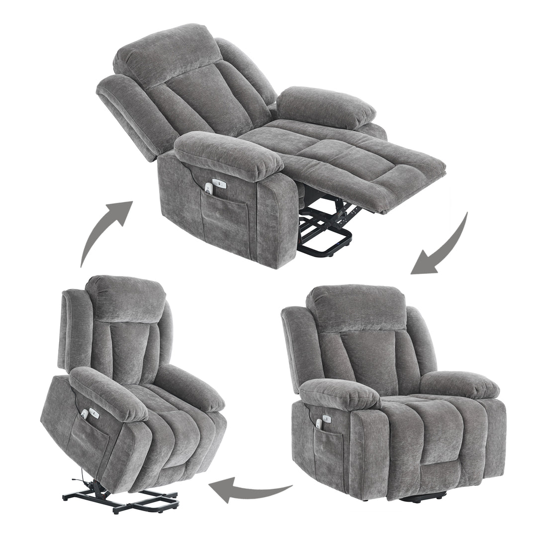 Electric lift up fabric grey large recliner with massage and heat MAGNETICFLUX