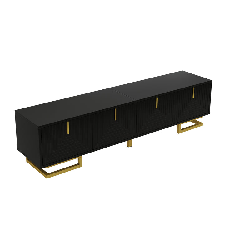 Modern TV stand with textured doors and golden accents SINGULARITYHUB