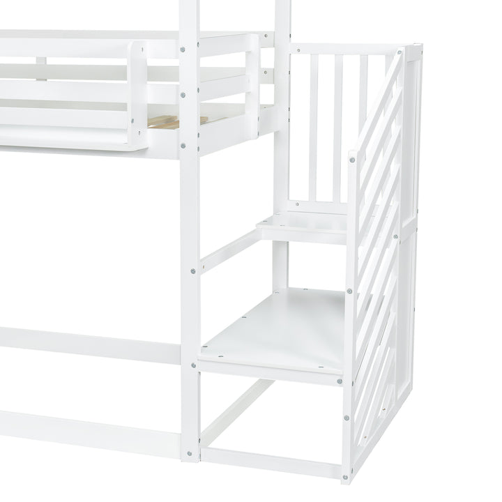 Kids Bunk Bed White green pinewood with staircase 90x190cm ASCENDOLOGY