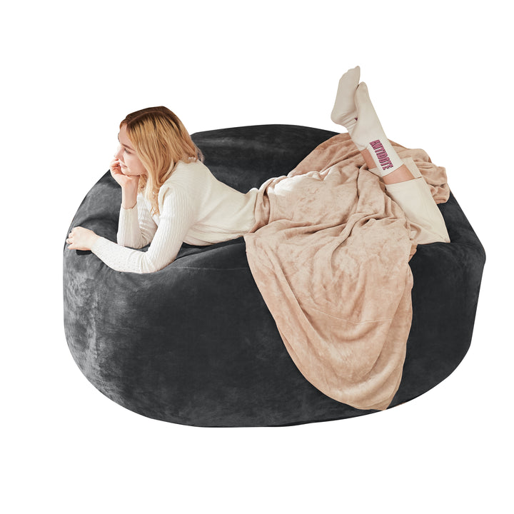 Giant dark grey round bean bag sofa with soft plush cover 150cm MYSTERAR