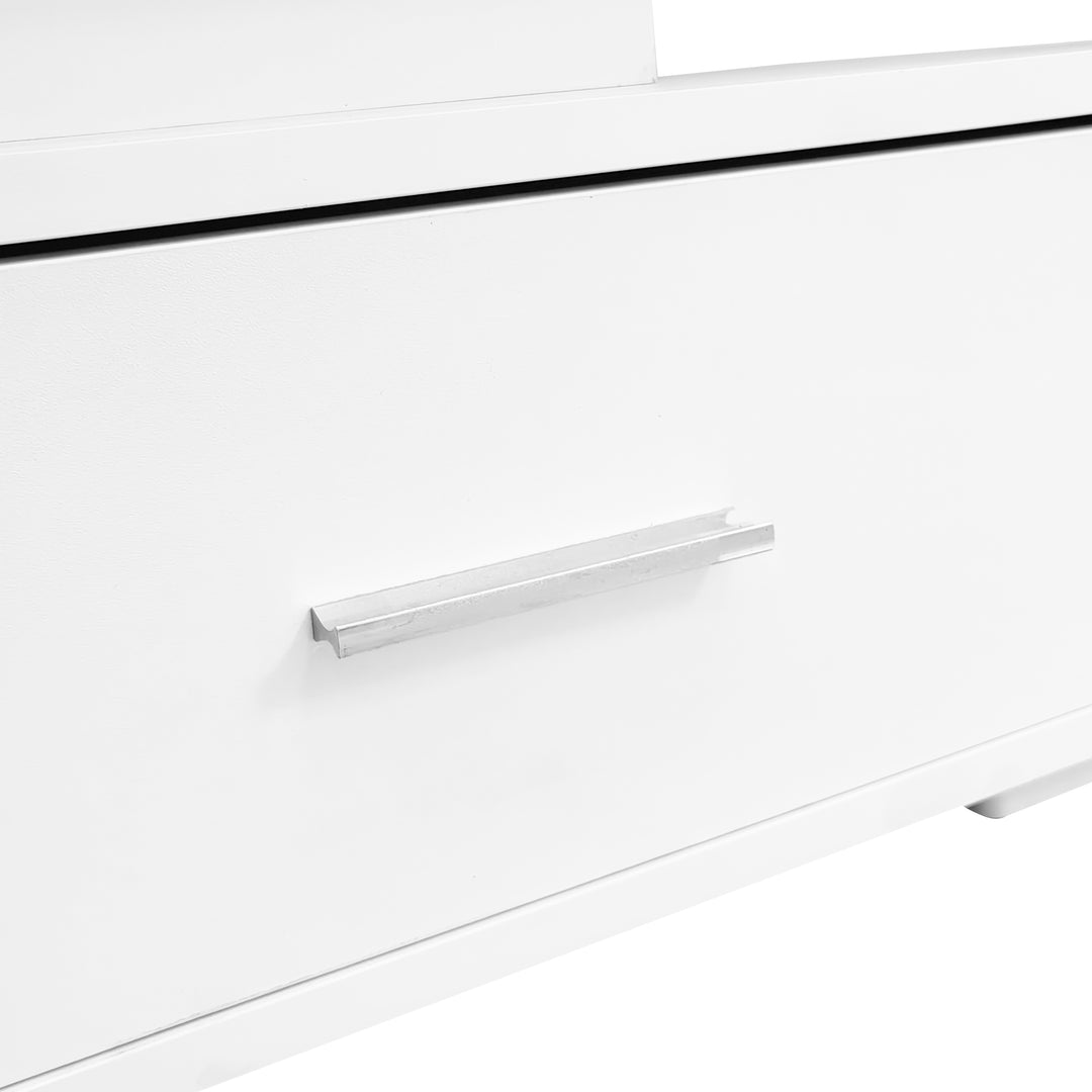 White lift-top coffee table with LED lighting and 2 drawers 100×50×44cm CYBERSPACE