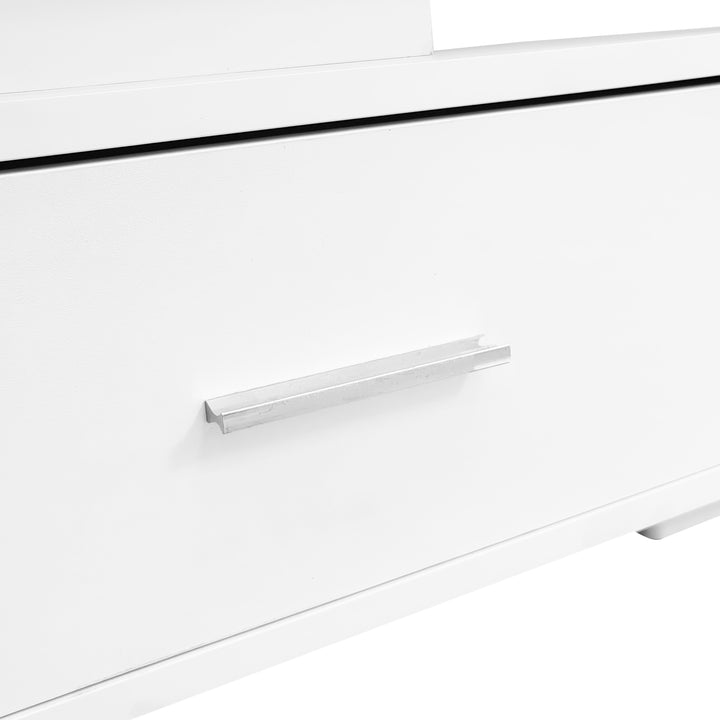 White lift-top coffee table with LED lighting and 2 drawers 100×50×44cm CYBERSPACE