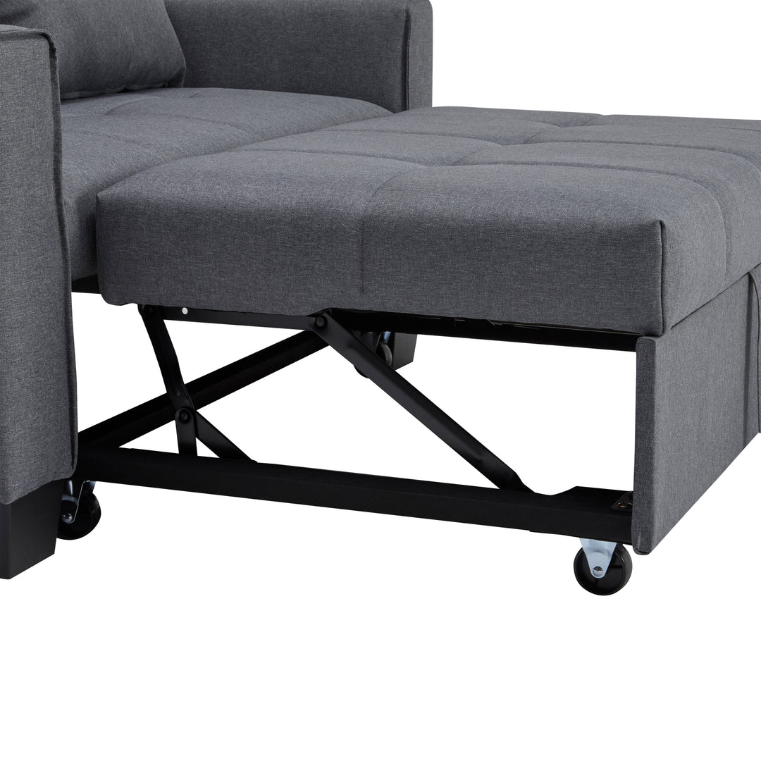 Gray fabric convertible 2-seater sofa bed pull-out design, adjustable backrest, and storage FROSTSTONE