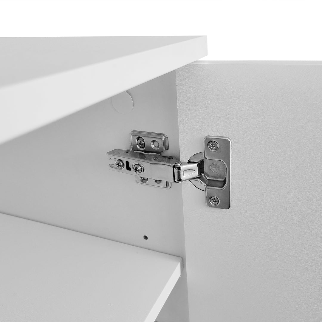 Modern white TV cabinet with 4 push-to-open storage doors RCEPTOR