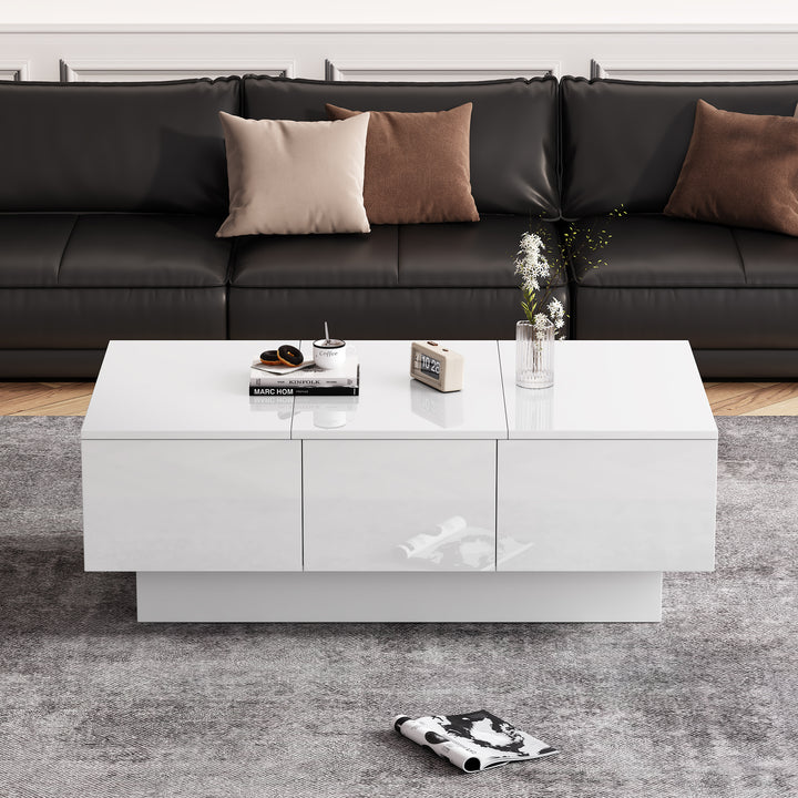White high gloss coffee table with storage 100 x 55 x 35 cm WAXCELL UK