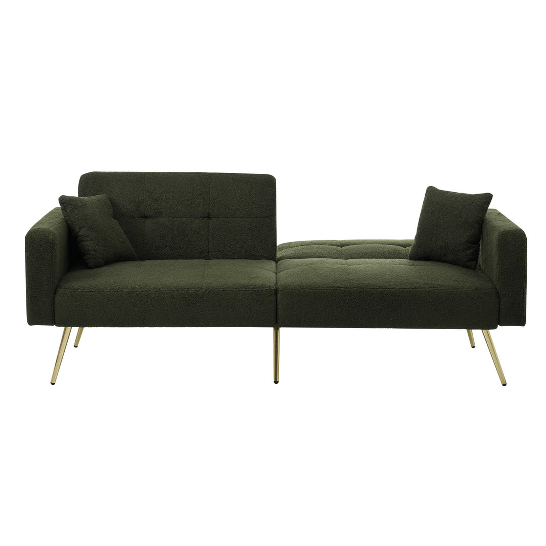 Olive green sherpa 3-seater clic-clac sofa bed, adjustable backrest & side pocket ALDEN GREEN UK