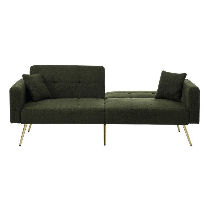 Olive green sherpa 3-seater clic-clac sofa bed, adjustable backrest & side pocket ALDEN GREEN UK