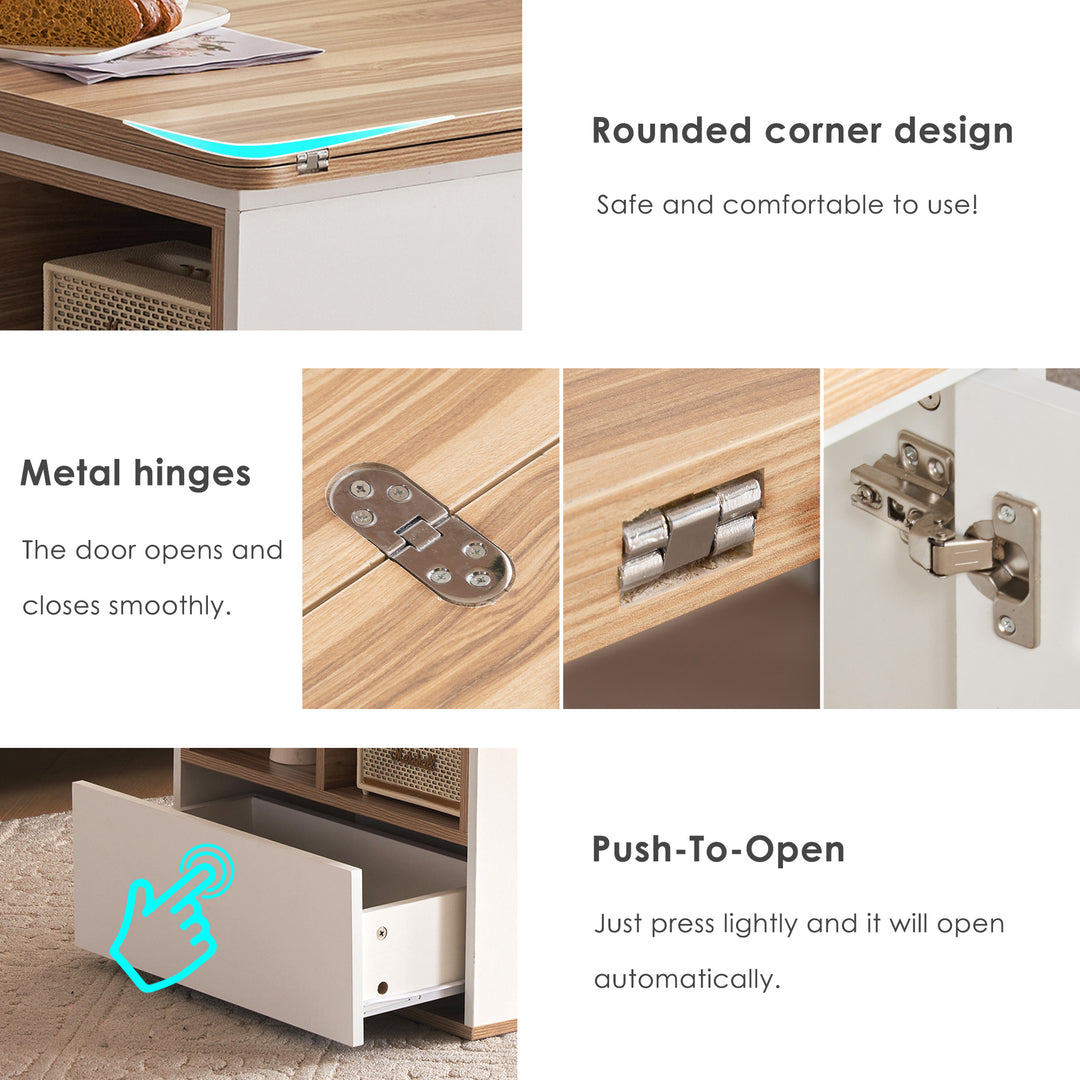 Modern white & oak lift-top coffee table hidden storage CLOUDWING