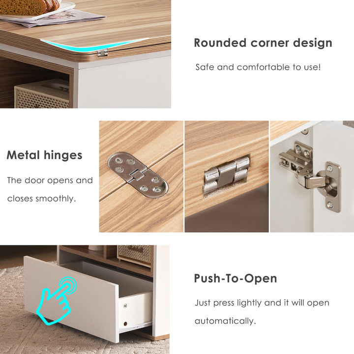 Modern white & oak lift-top coffee table hidden storage CLOUDWING
