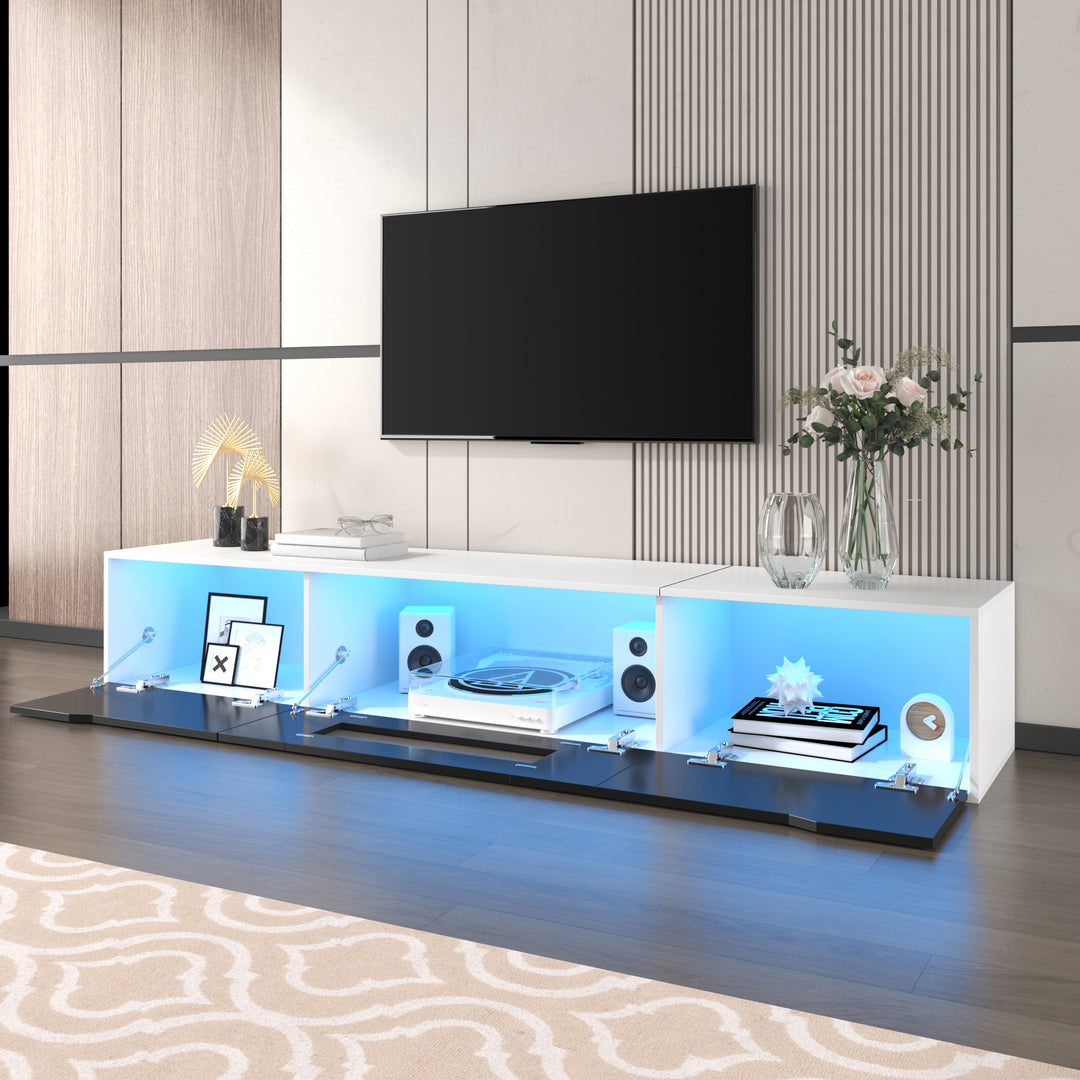 Black high-gloss suspended TV cabinet with LED lights YOLMEARS UK