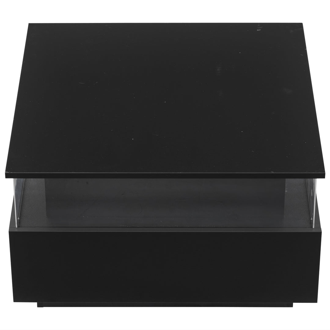 Modern LED light high gloss black square coffee table with 2 drawers THERAPY