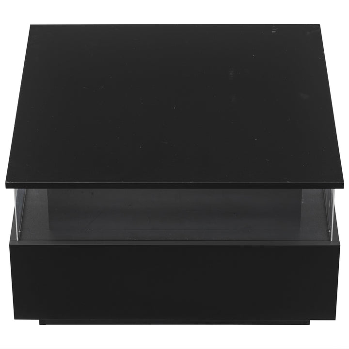 Modern LED light high gloss black square coffee table with 2 drawers THERAPY