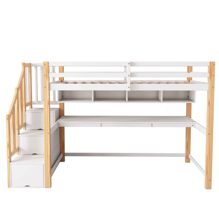 00+Wood House Bunk Bed 90x190 cm Solid Pine White+Natural for Kids MARBLE CORNER