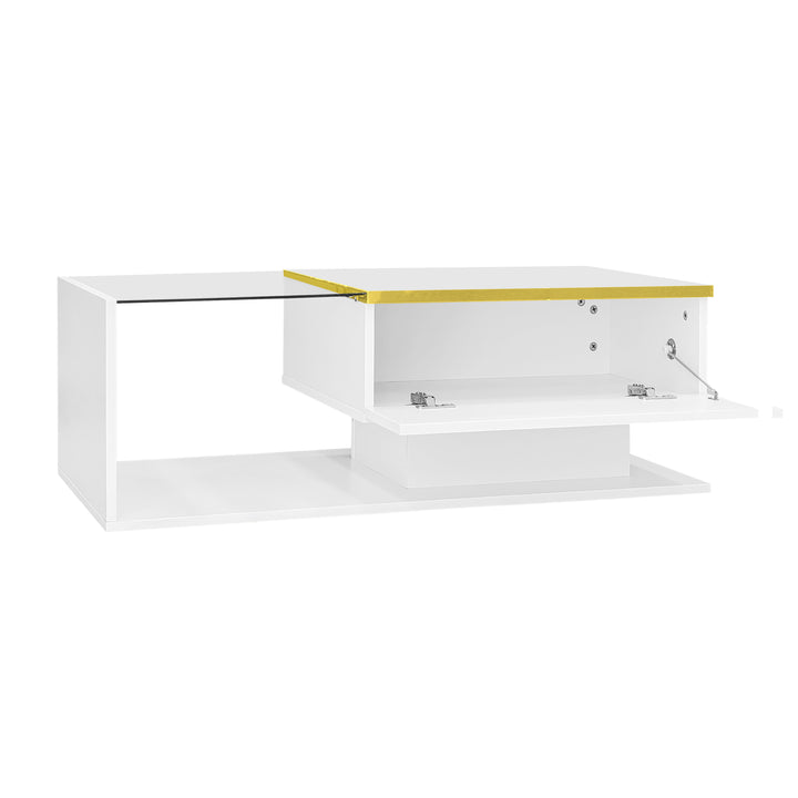 Modern high gloss white coffee table with LED lights golden accent SHEATH
