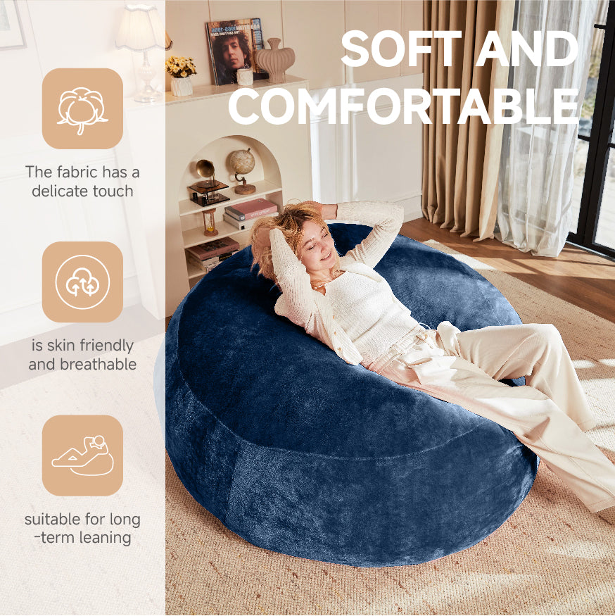 Giant dark blue round bean bag sofa with soft plush cover 150cm VERIA