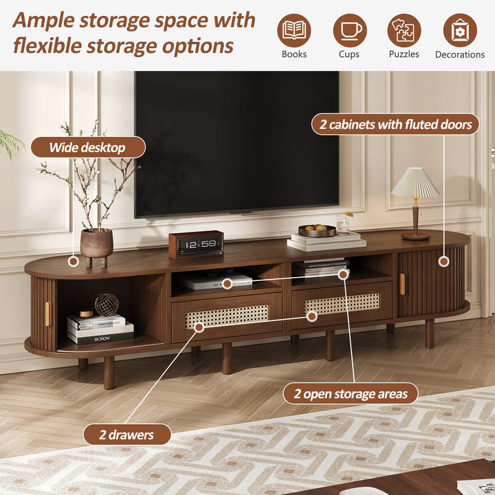 Retro Oval Dark Oak TV Stand with 2 Drawers and Sliding Doors 170 cm VASEGLASS
