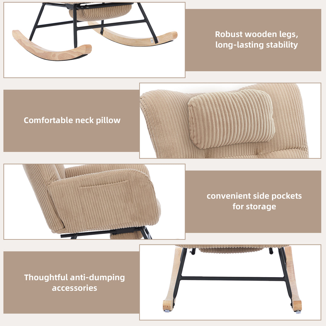 Beige corduroy rocking chair with adjustable footrest OBSIDIANCORE