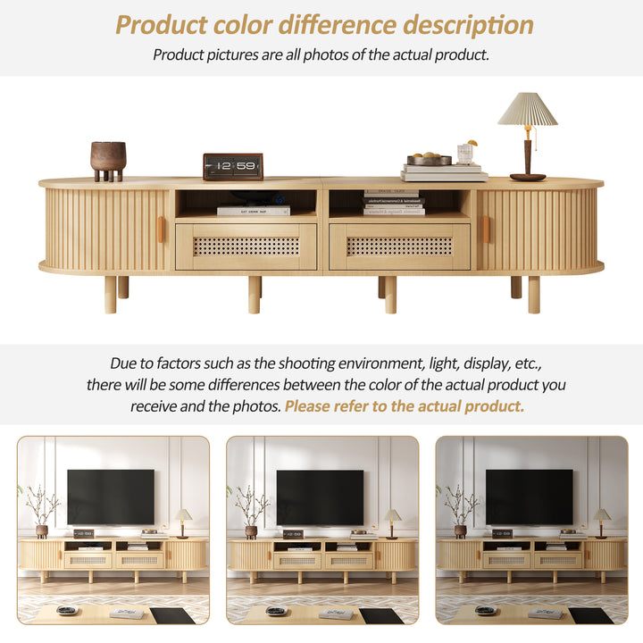 Oak Oval TV Stand with 2 Drawers with Rattan and 2 Sliding Doors 170cm VASEELITE