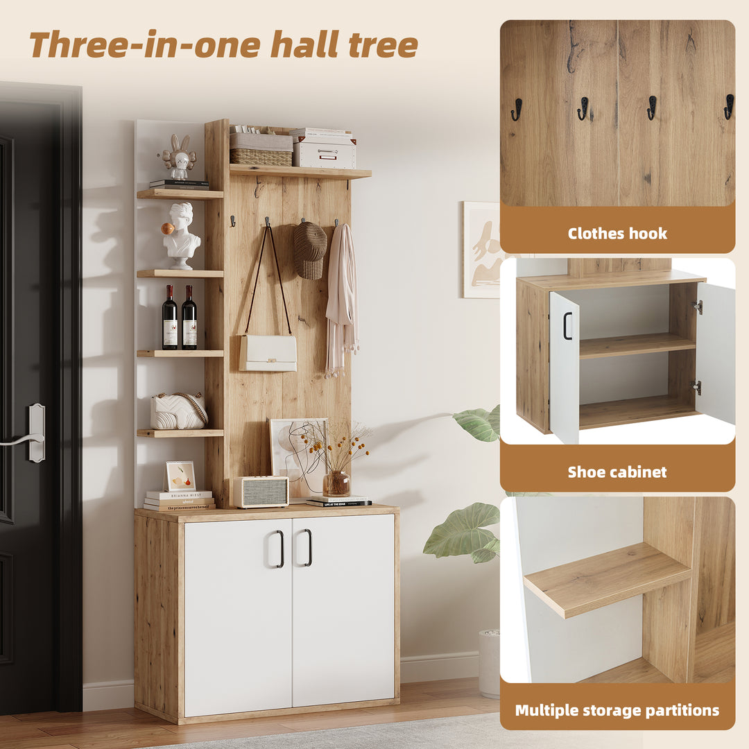 Wooden entryway wardrobes with coat hooks and shoe storage shelves ELYSIUMIS