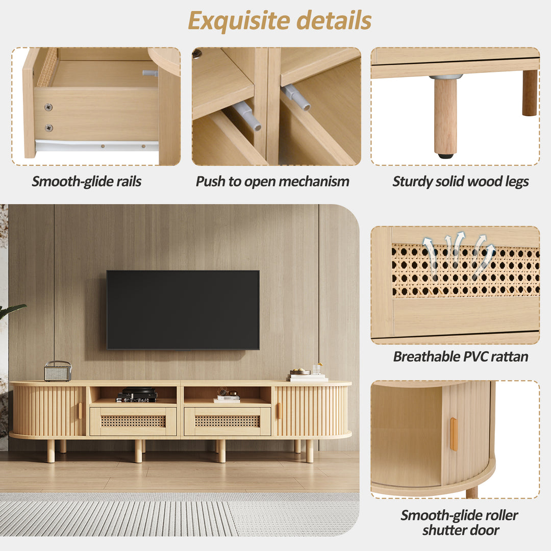 Oak Oval TV Stand with 2 Drawers with Rattan and 2 Sliding Doors 170cm VASEELITE